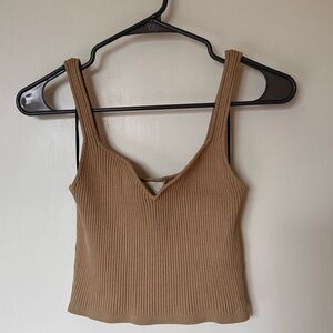 H&M Tan Ribbed Sleeveless Crop Tank Top